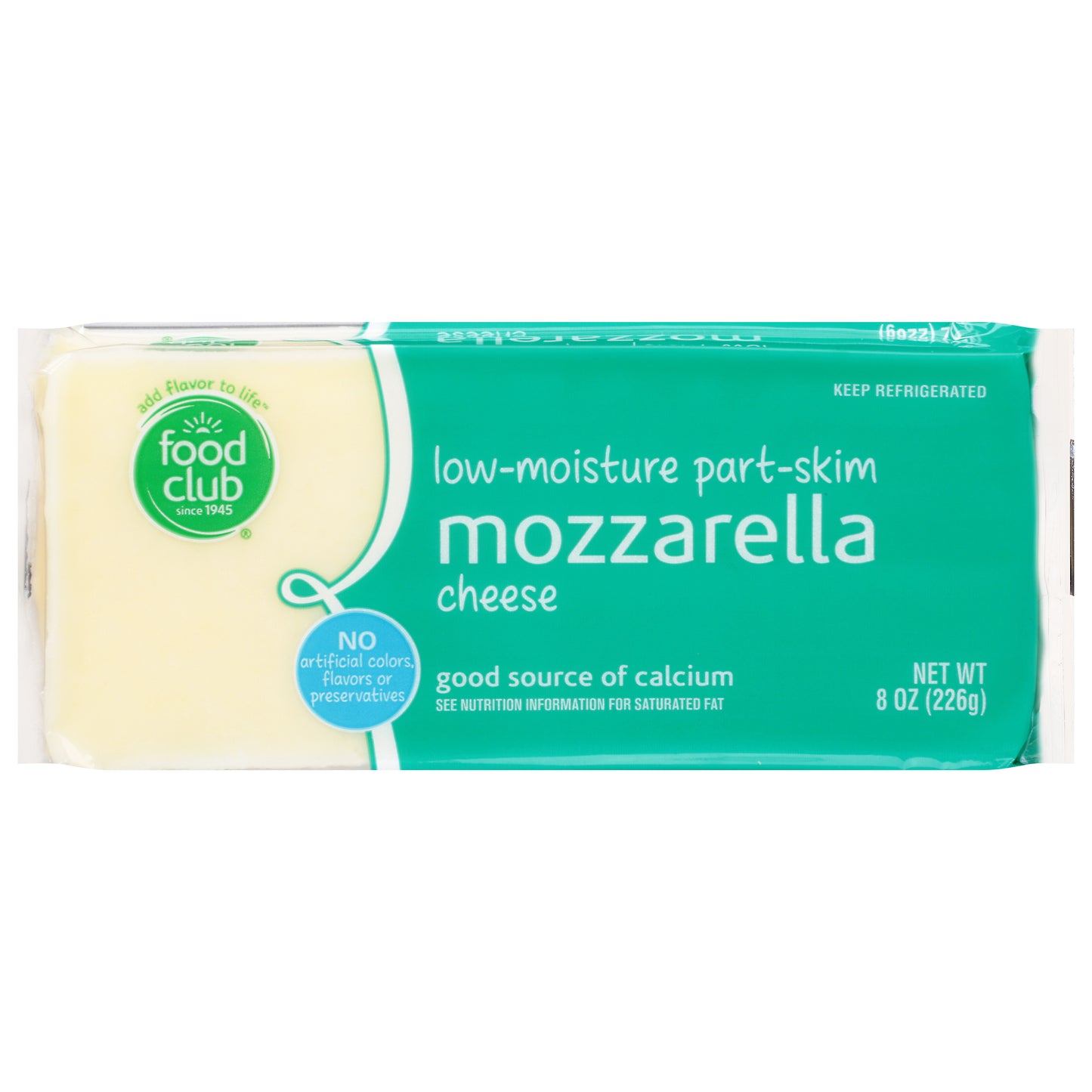 Food Club Low-Moisture Part-Skim Mozzarella Cheese 8 oz