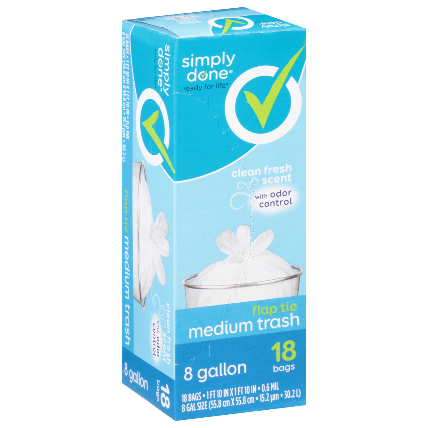 Simply Done 8 Gallon Medium Flap Tie Clean Fresh Scent Trash Bag 18 ea
