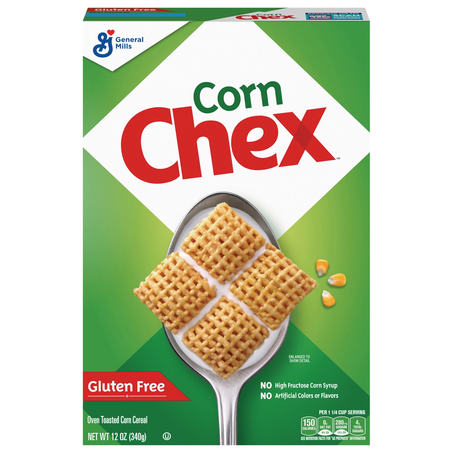 Corn Chex Gluten Free Breakfast Cereal, Made with Whole Grain, 12 oz