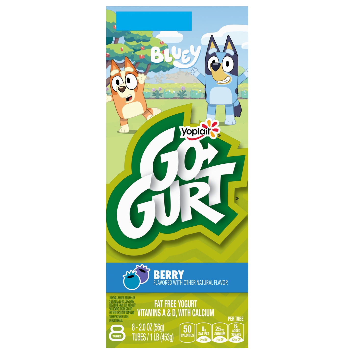 Yoplait Go-GURT Bluey Kids Fat Free Yogurt, Berry, Gluten Free Snacks, 1 lb (8 Tubes)