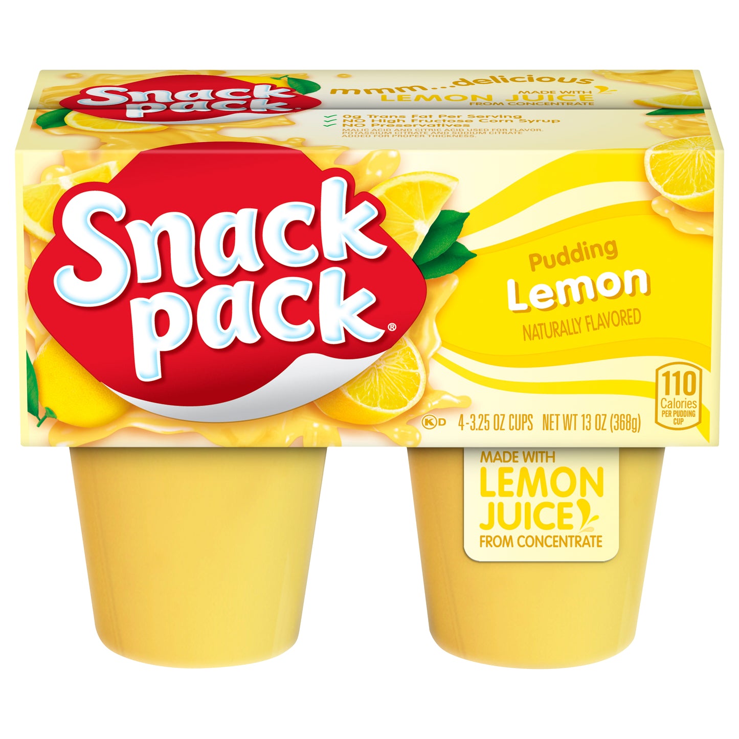 Snack Pack Lemon Flavored Pudding, 4 Count Pudding Cups