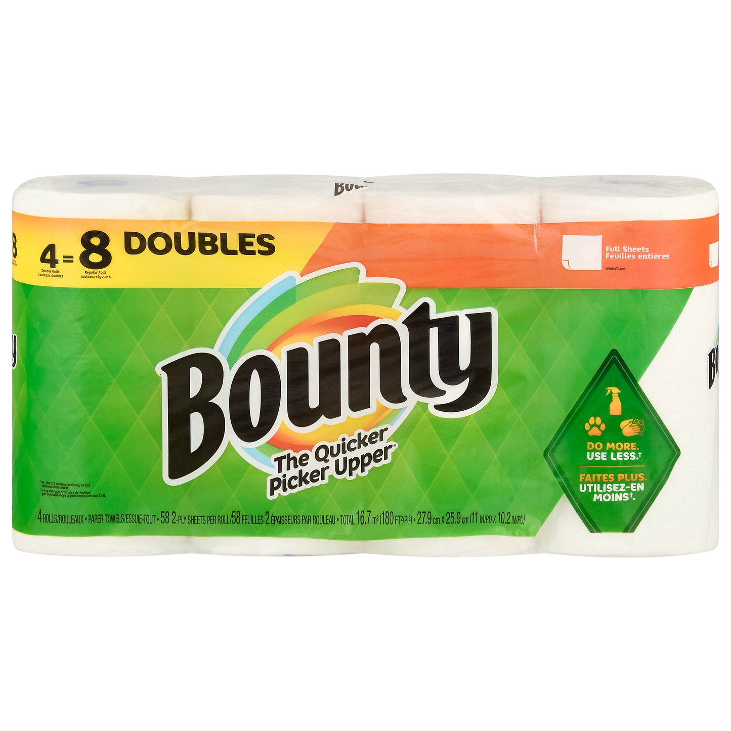 Bounty 2-Ply White Full Sheets Paper Towels 4 Double Rolls