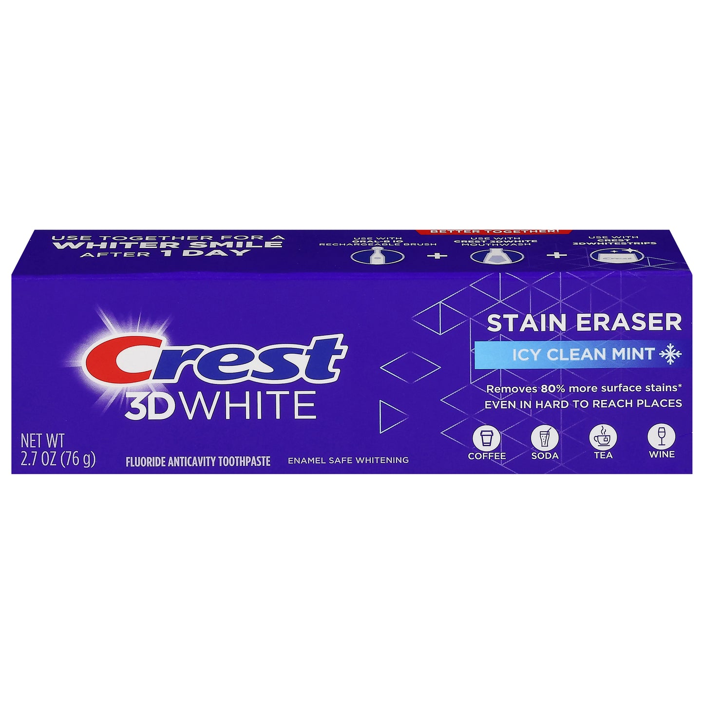 Crest 3D White Stain Eraser Icy Clean Mint Toothpaste 2.7 oz