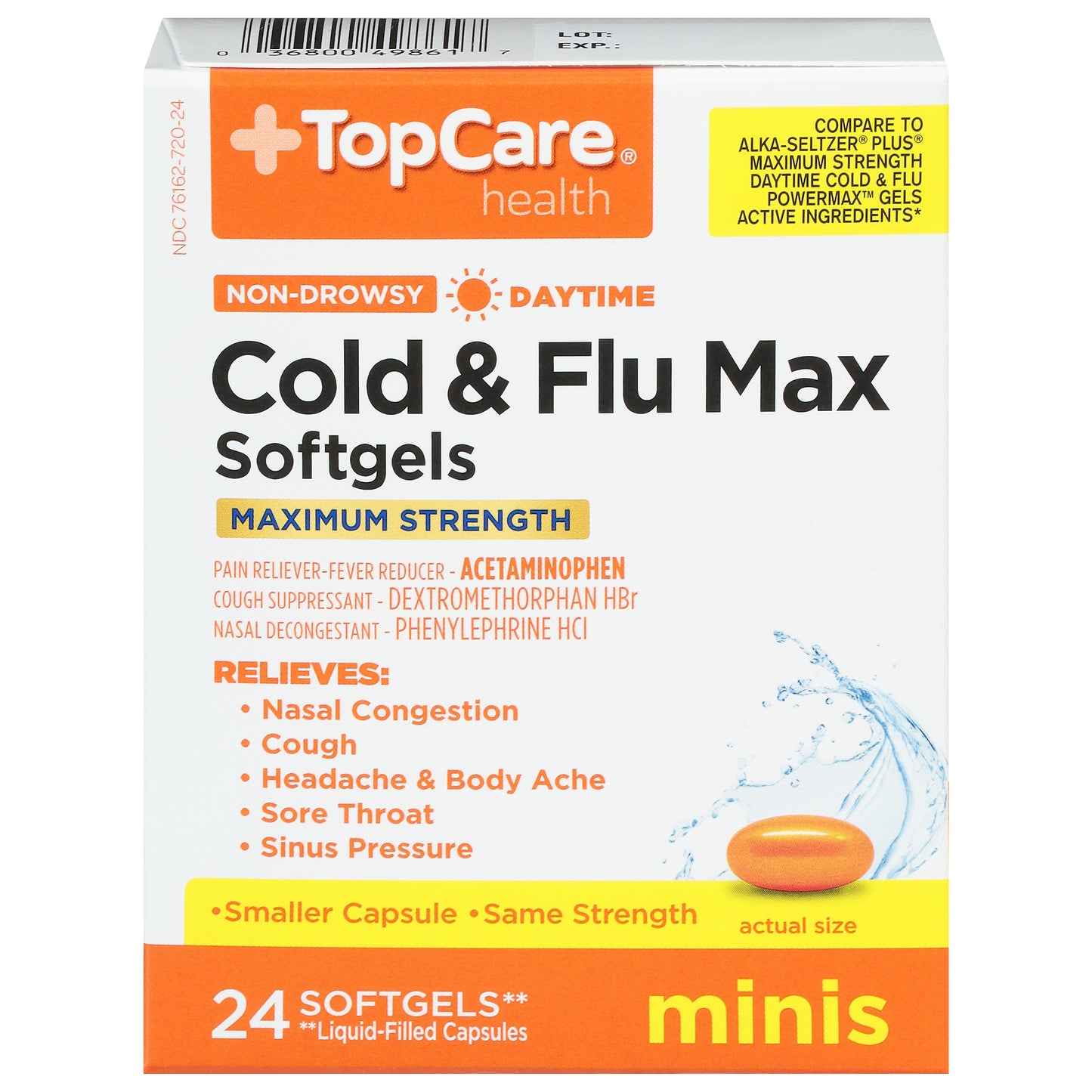 TopCare Health Non-Drowsy Daytime Maximum Strength Cold & Flu Max Minis 24 Softgels