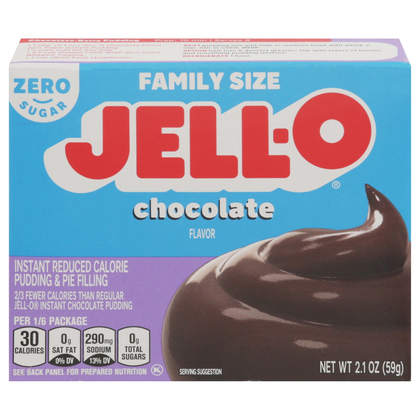 Jell-O Reduced Calorie Zero Sugar Instant Chocolate Flavor Pudding & Pie Filling Family Size 2.1 oz