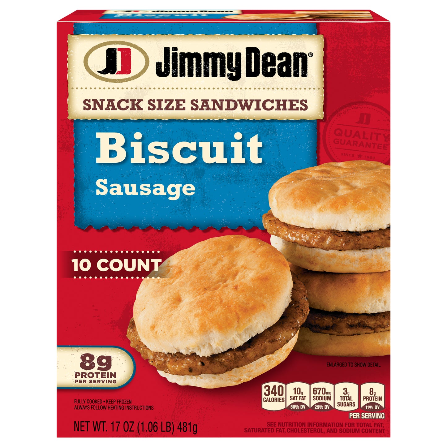 Jimmy Dean Snack Size Biscuit Breakfast Sandwiches with Sausage, Frozen, 10 Count