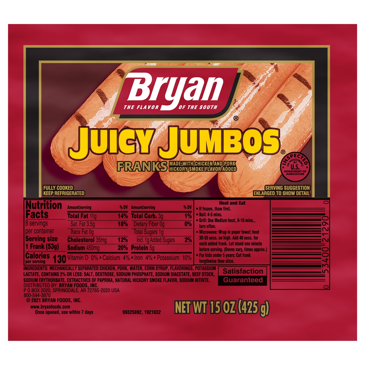 Bryan® Juicy Jumbos® Hot Dogs, 8 Count