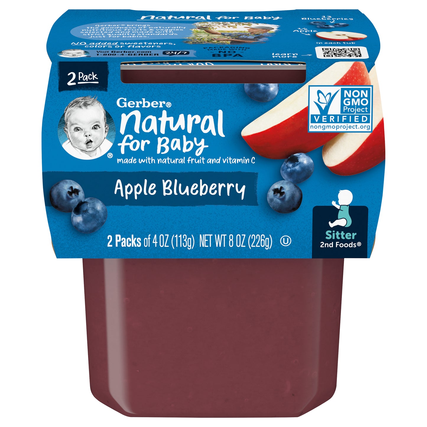 Gerber Natural for Baby 2nd Foods Apple Blueberry Baby Food, 2-4 oz. Tubs