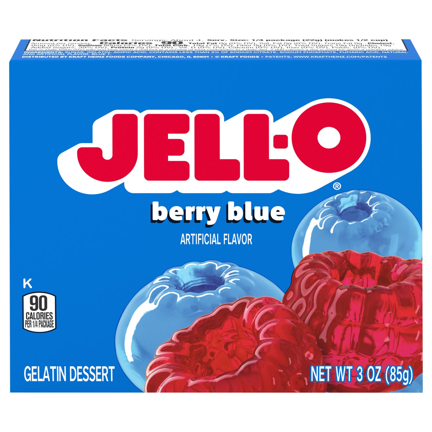 Jell-O Berry Blue Artificially Flavored Gelatin Dessert Mix, 3 oz Box