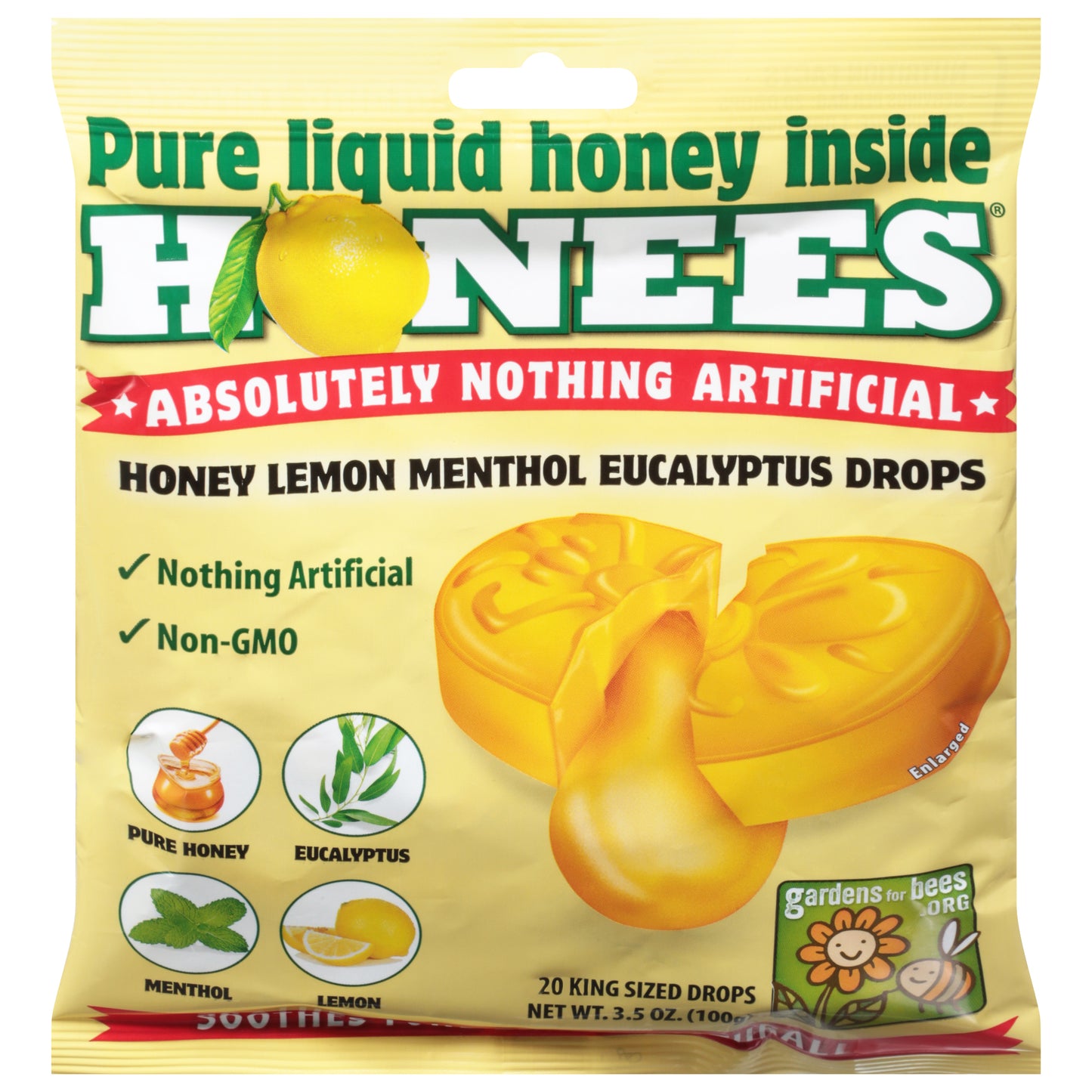 Honees Menthol Honey Lemon Eucalyptus Drops King Sized 20 ea