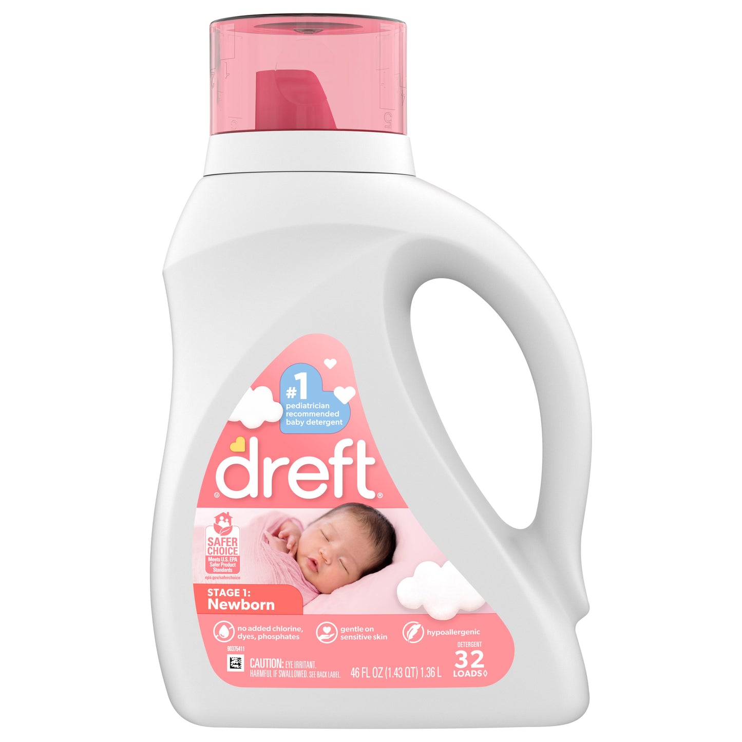 Dreft Stage 1 Newborn Baby Liquid Laundry Detergent, Gentle on Sensitive Skin, HE Compatible, 32 loads