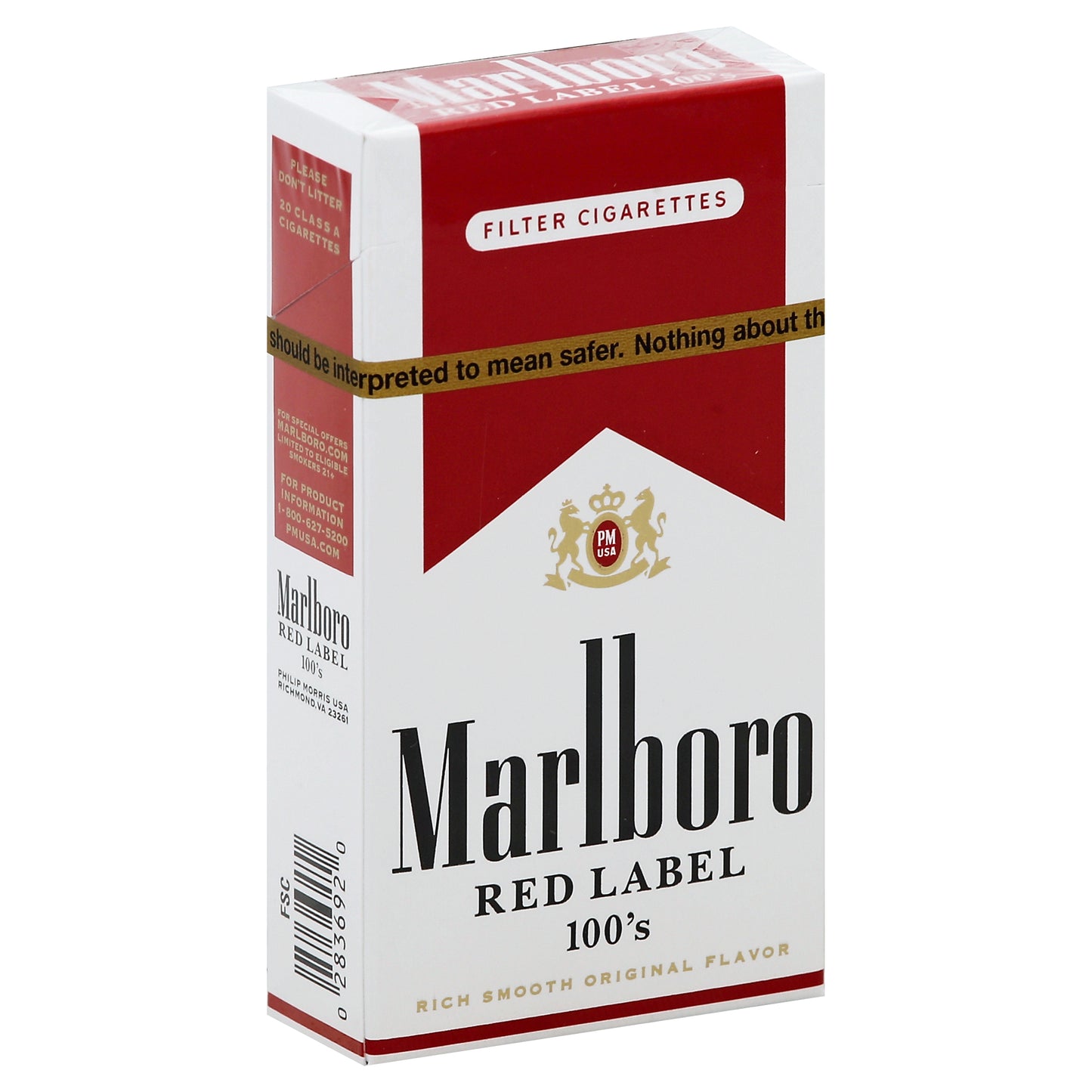 Marlboro Cigarettes 20 ea - RED LABEL 100's RICH SMOOTH ORIGINAL FLAVOR