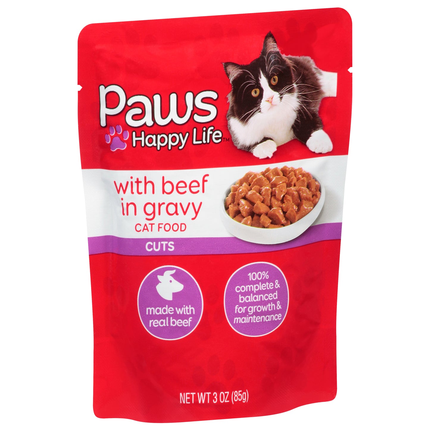 Paws Happy Life Cuts Cat Food with Beef in Gravy 3 oz