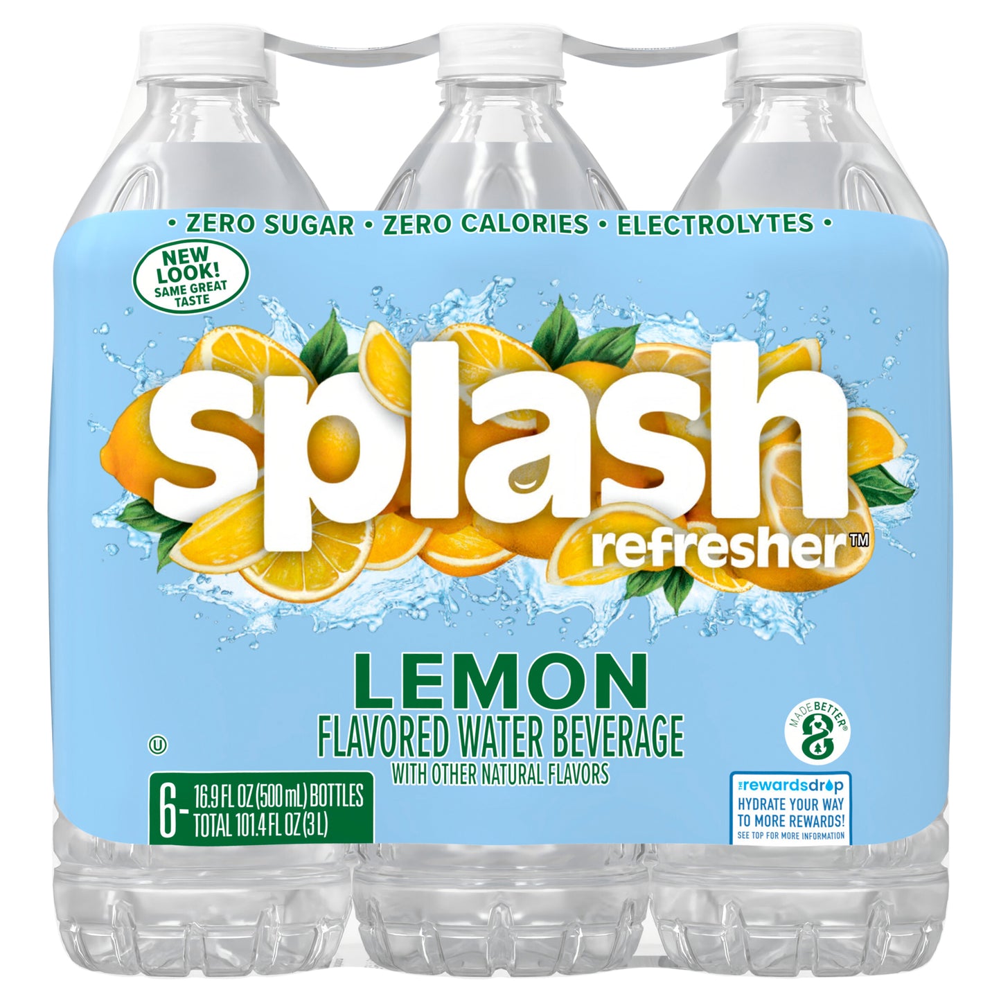 Splash Refresher Lemon Flavored Water, 16.9 fl oz, 6 Pack