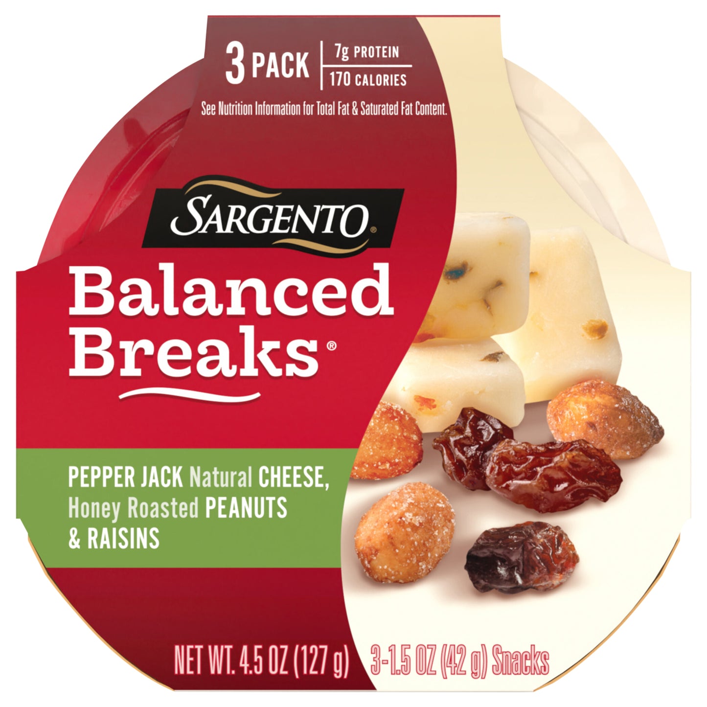 Sargento® Balanced Breaks® Pepper Jack Natural Cheese, Honey Roasted Peanuts and Raisins, 3-Pack