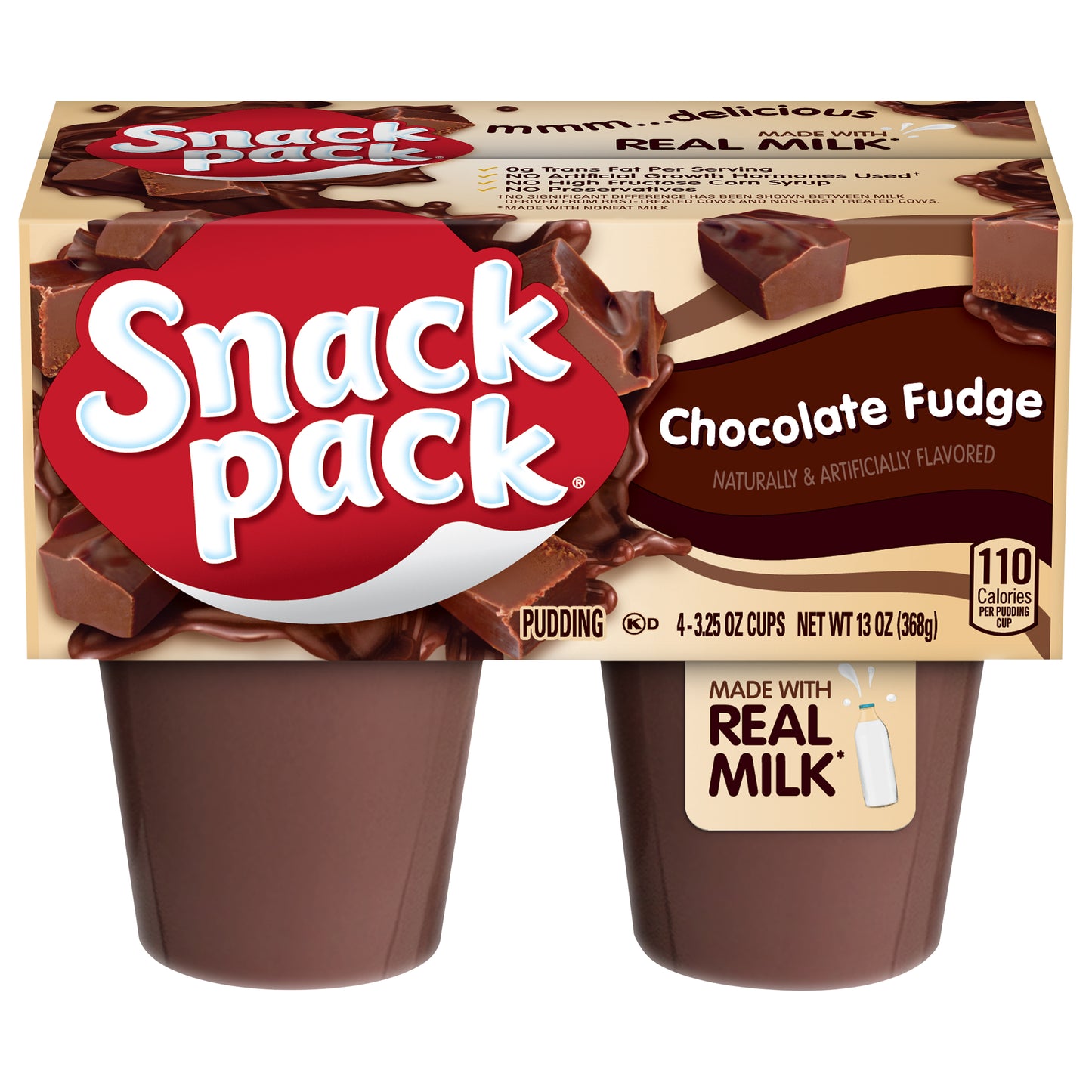 Snack Pack Chocolate Fudge Flavored Pudding, 4 Count Pudding Cups (12 Pack)
