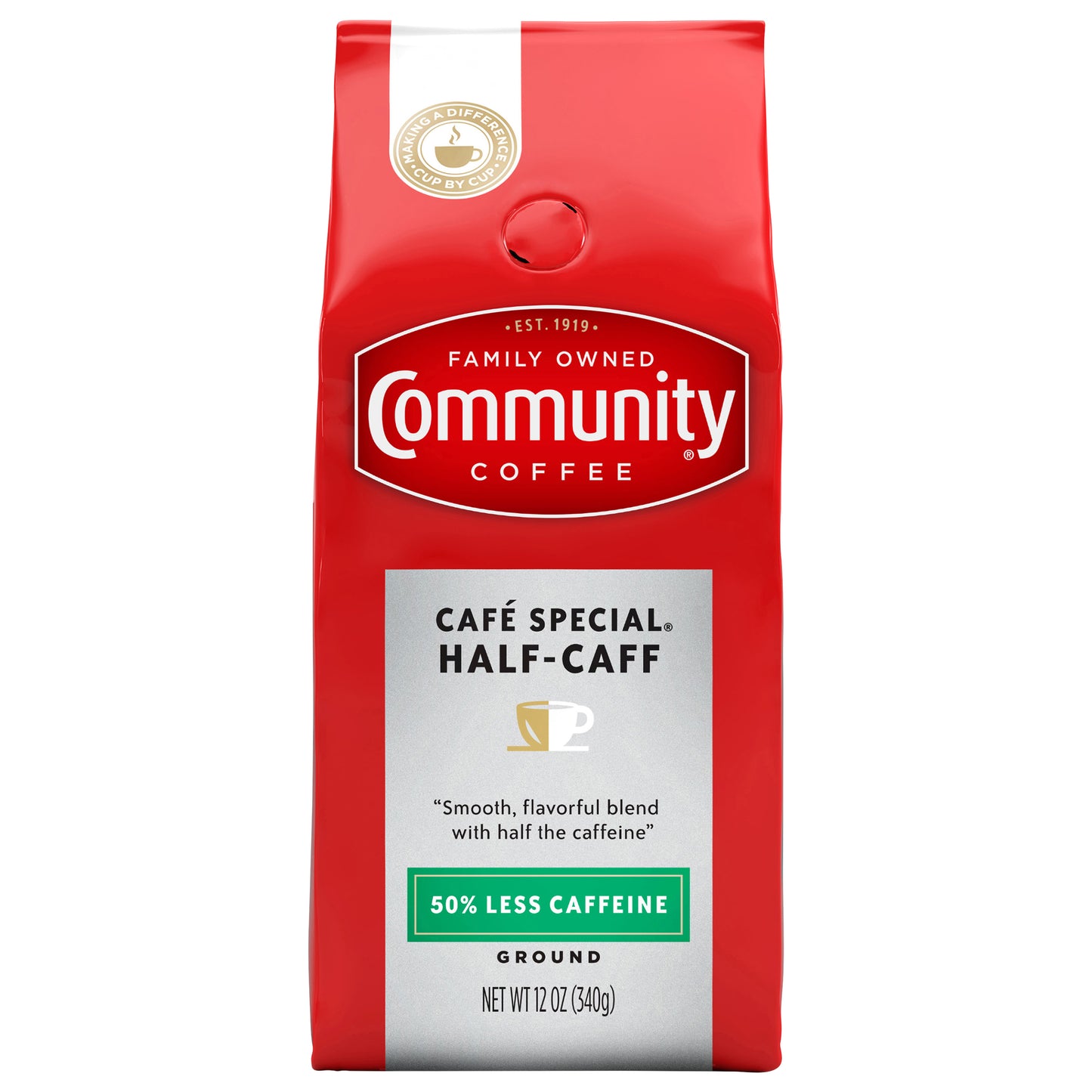 Community Coffee Café Special Half - Caff Medium-Dark Roast Ground 12 oz Gable Top