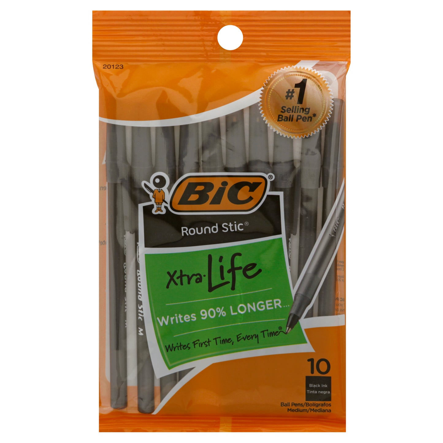BiC Round Stic Black Ink Xtra Life Medium Ball Pens 10 ea