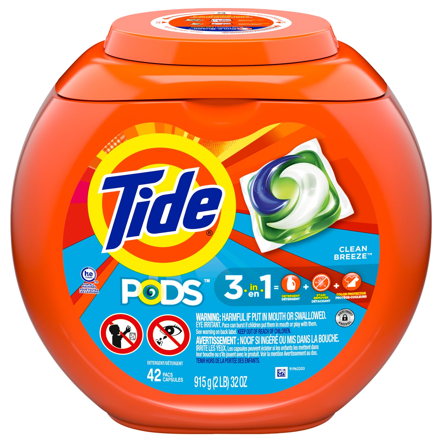 Tide PODS Liquid Laundry Detergent Soap Pacs, HE Compatible, 42 Count, Powerful 3-in-1 Clean in one Step, Clean Breeze Scent