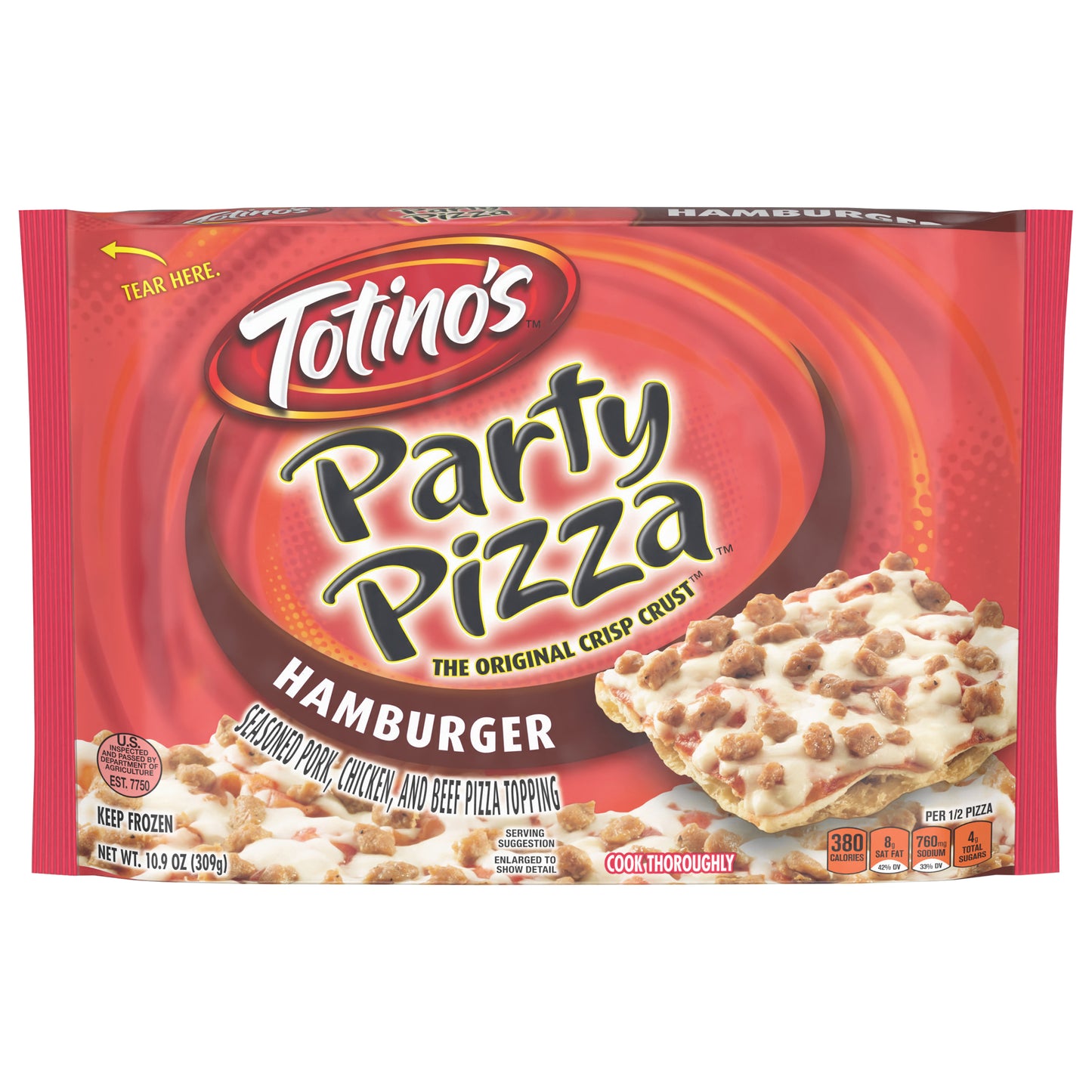 Totino's Party Pizza, Hamburger, Frozen Snacks, 2 Servings, 1 ct