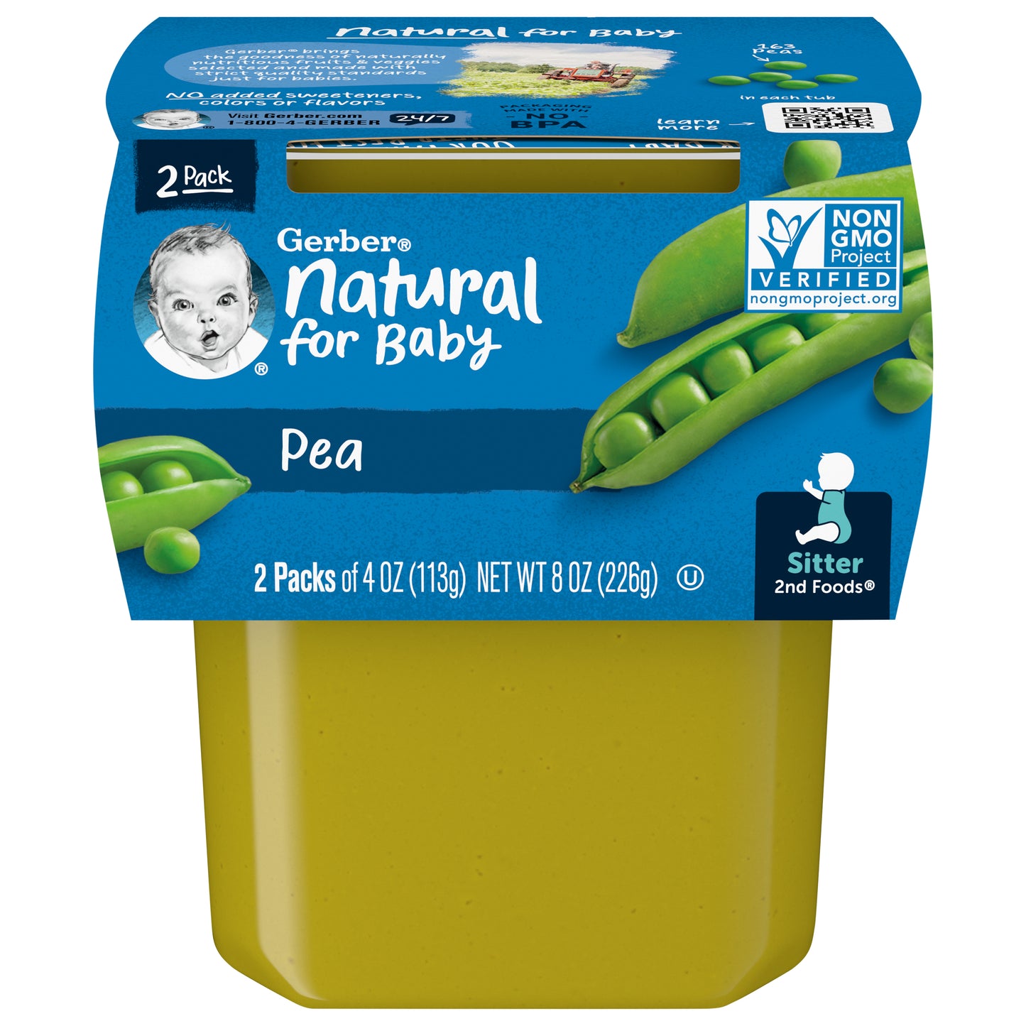Gerber 2nd Foods Natural for Baby Pea Baby Food, 2-4 oz. Tubs