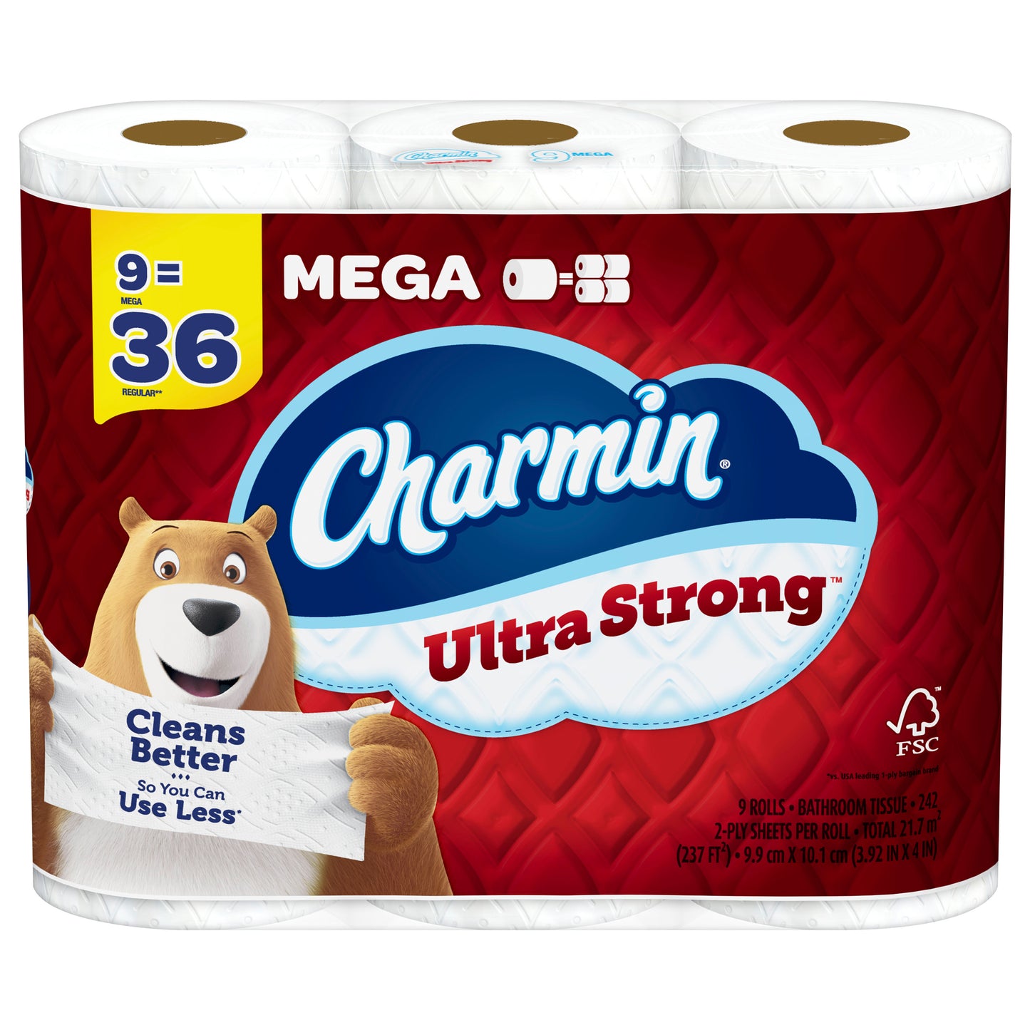 Charmin Ultra Strong Toilet Paper 9 Mega Rolls, 242 Sheets Per Roll