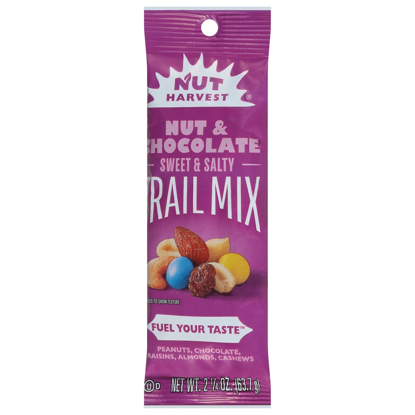 Nut Harvest Nut & Chocolate Mix With Peanuts Chocolate Raisins Almonds & Cashews 2 1/4 Oz