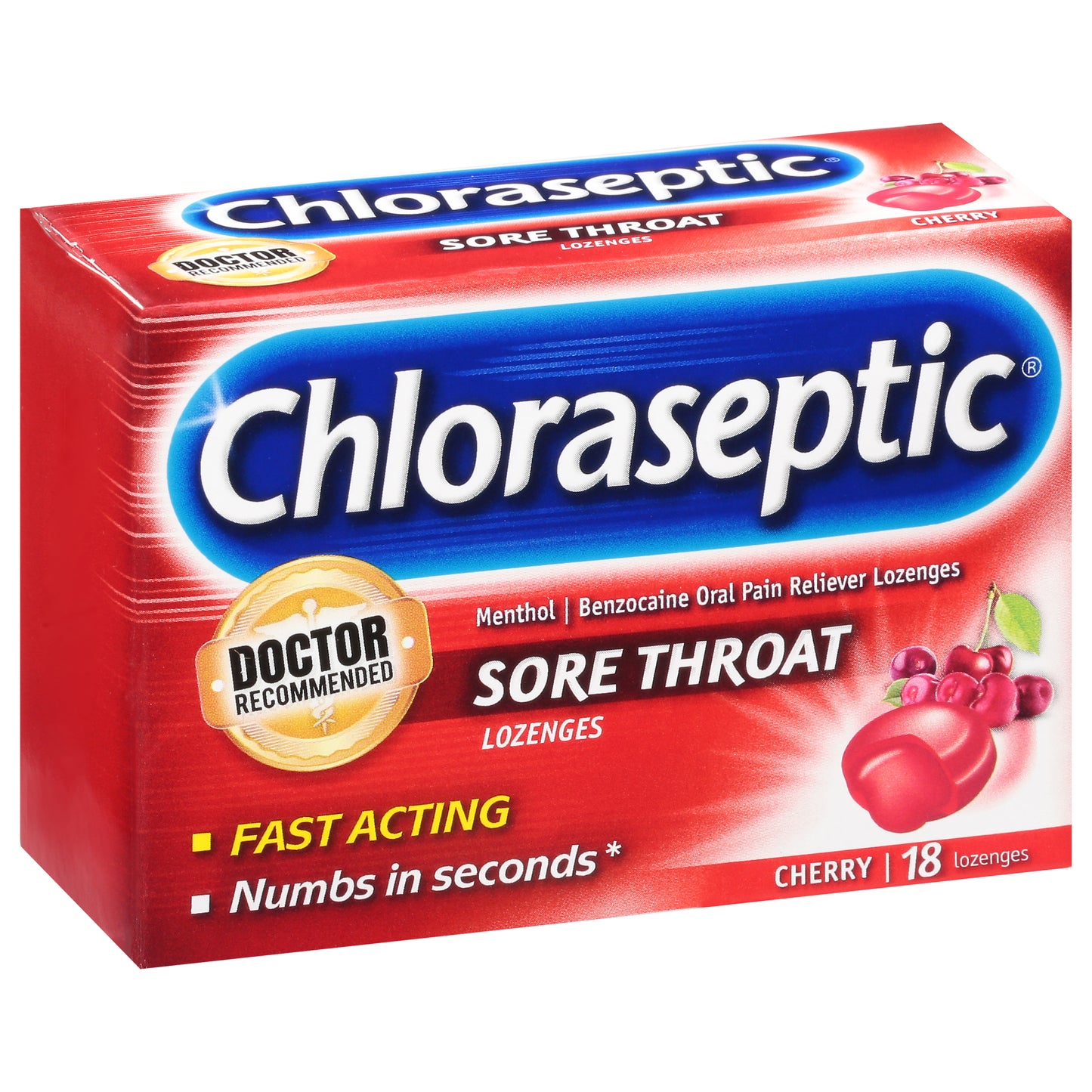 Chloraseptic Cherry Sore Throat Lozenges 18 ea Box