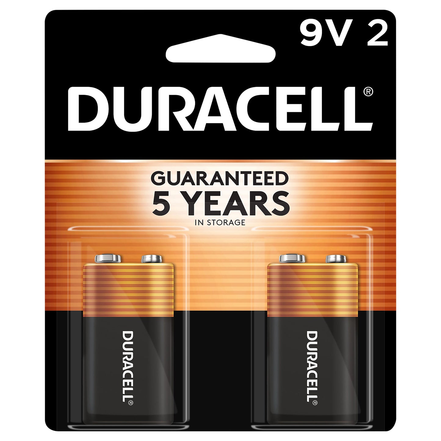 Duracell Coppertop 9V Alkaline Batteries, 2 Pack
