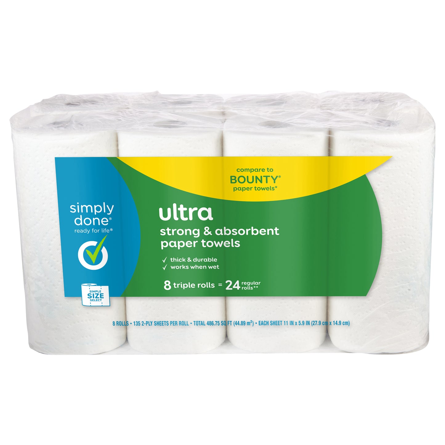Simply Done Ultra Simple Size Select 2 Ply Paper Towels Triple Rolls 8 ea