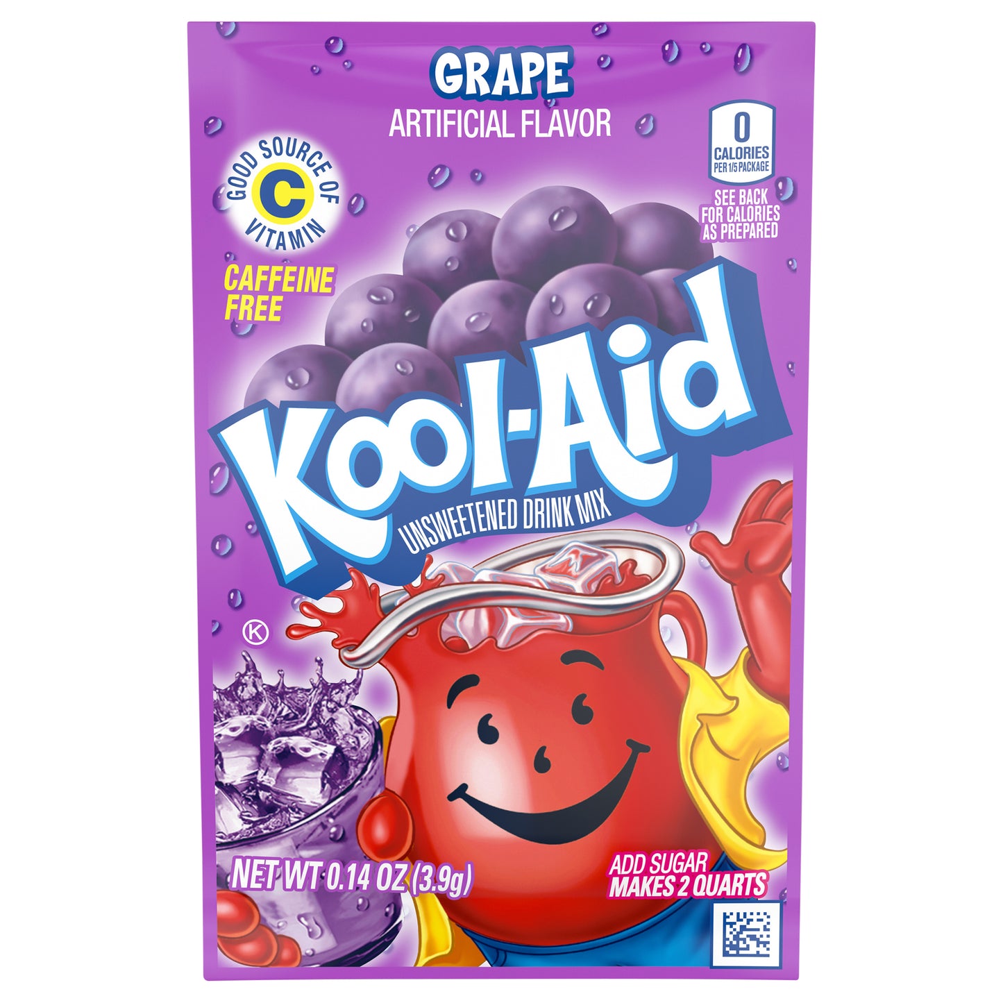 Kool-Aid Unsweetened Grape Powdered Drink Mix, Caffeine Free, 0.14 oz Pouch