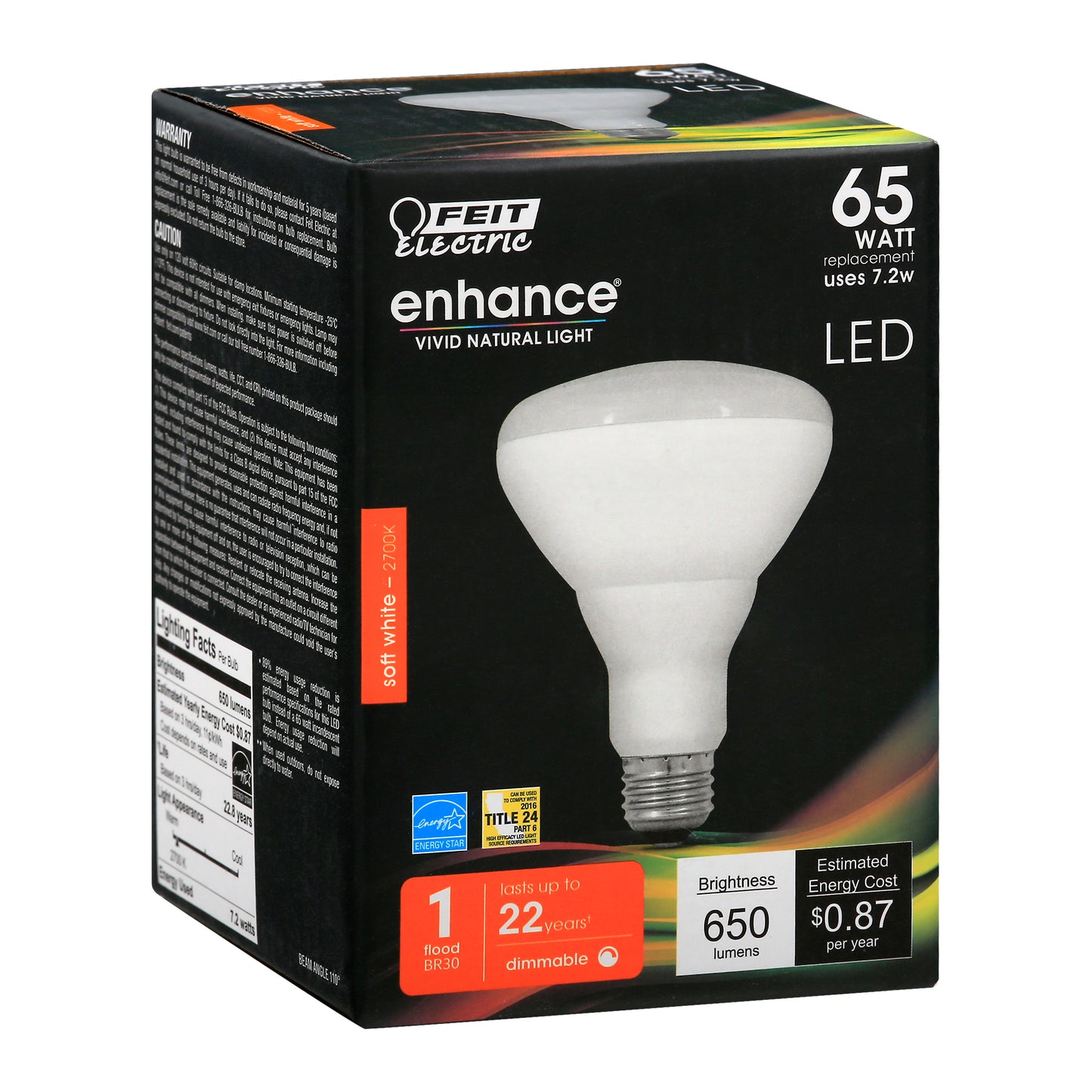Feit Electric Light Bulb 1 ea - enhance VIVID NATURAL LIGHT 65 WATT replacement uses 7.2w