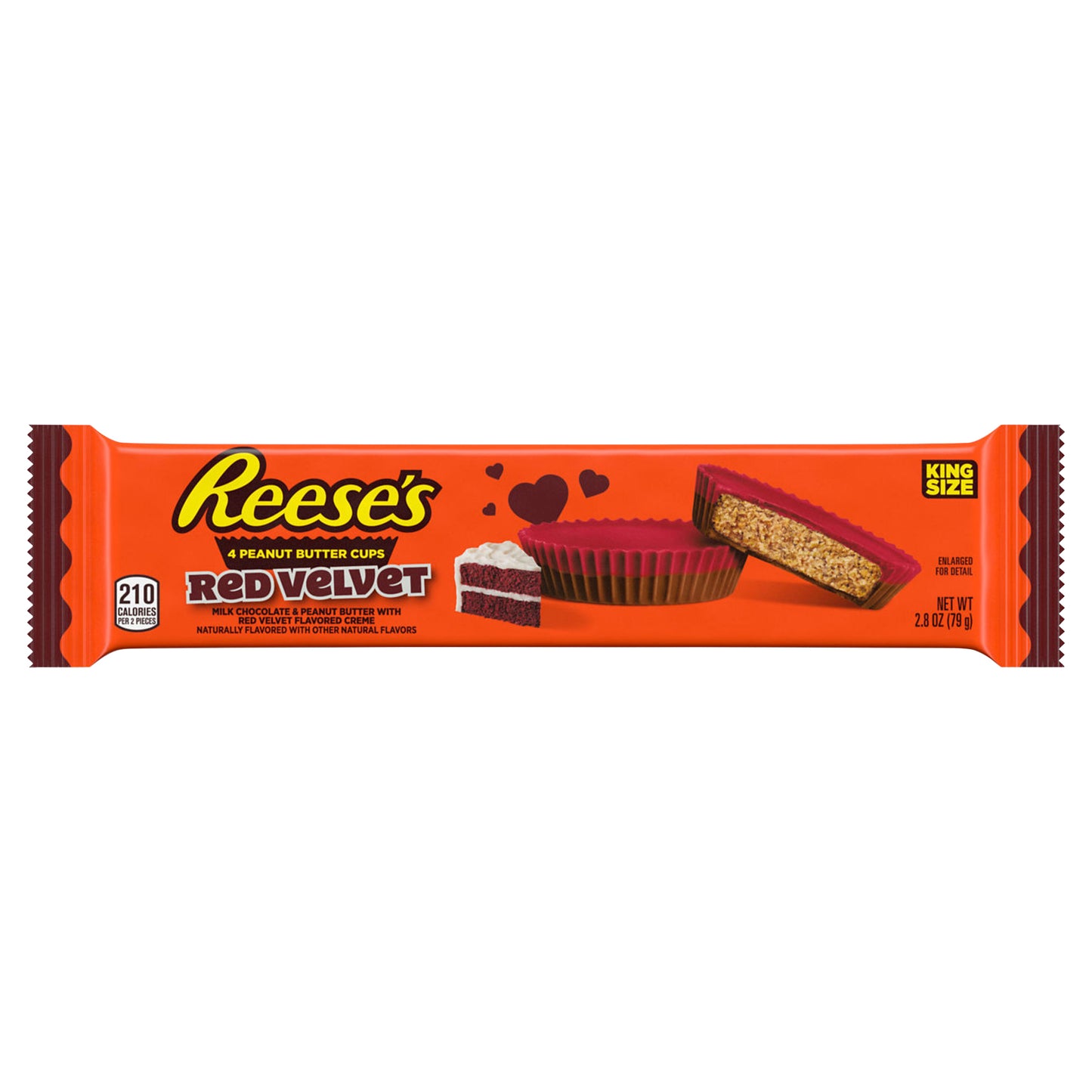 REESE'S Milk Chocolate and Red Velvet Flavored Creme King Size Peanut Butter Cups, Valentine's Candy Pack, 2.8 oz