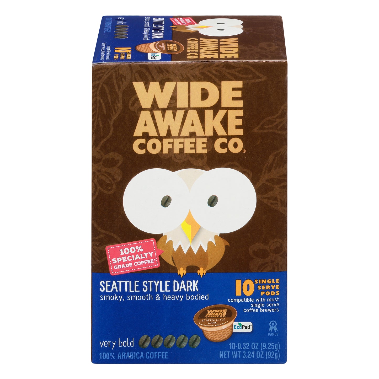 Wide Awake Coffee Co. Single Serve Pods Very Bold Seattle Style Dark Coffee 10 ea