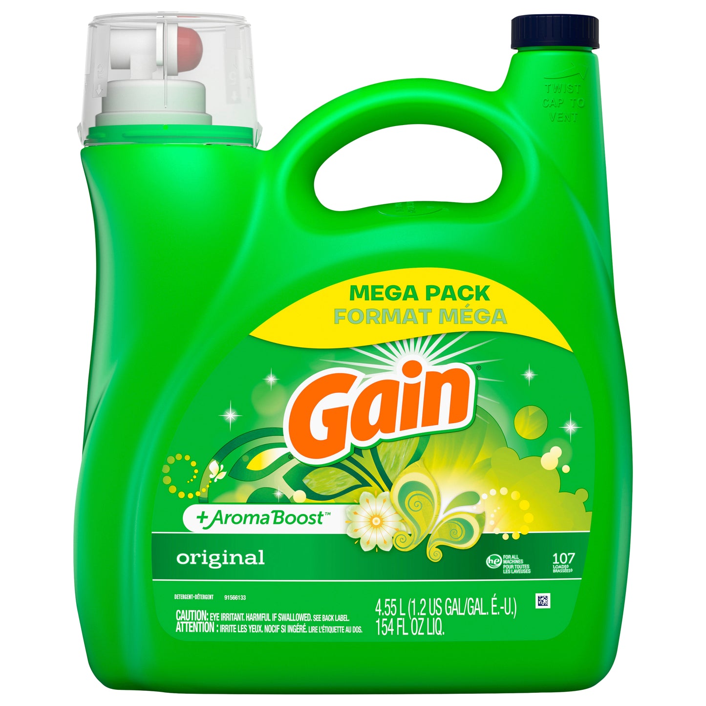 Gain + Aroma Boost Liquid Laundry Detergent, Original Scent, 107 Loads, 154 fl oz, HE Compatible