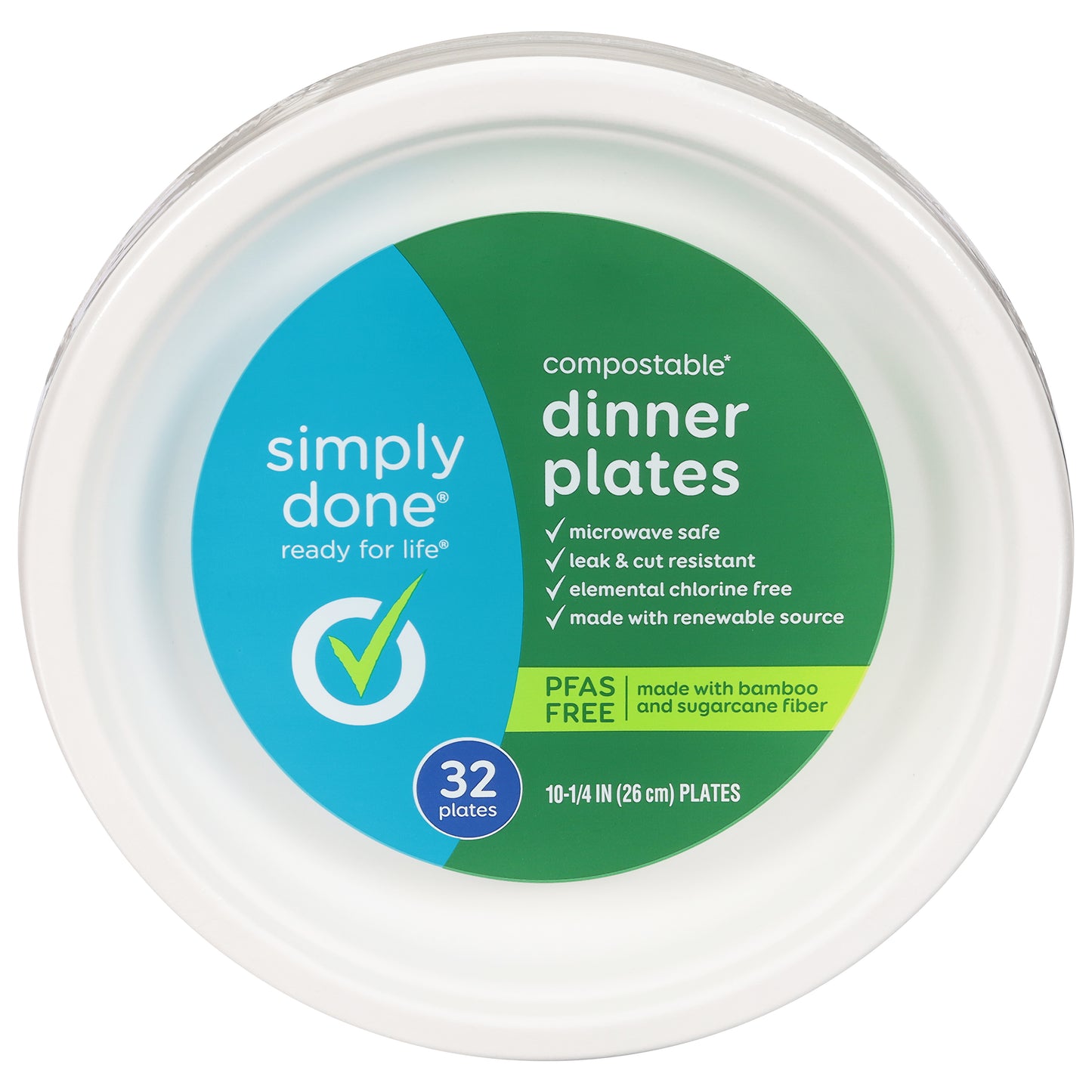Simply Done 10.25 Inch Compostable Dinner Plates 32 ea