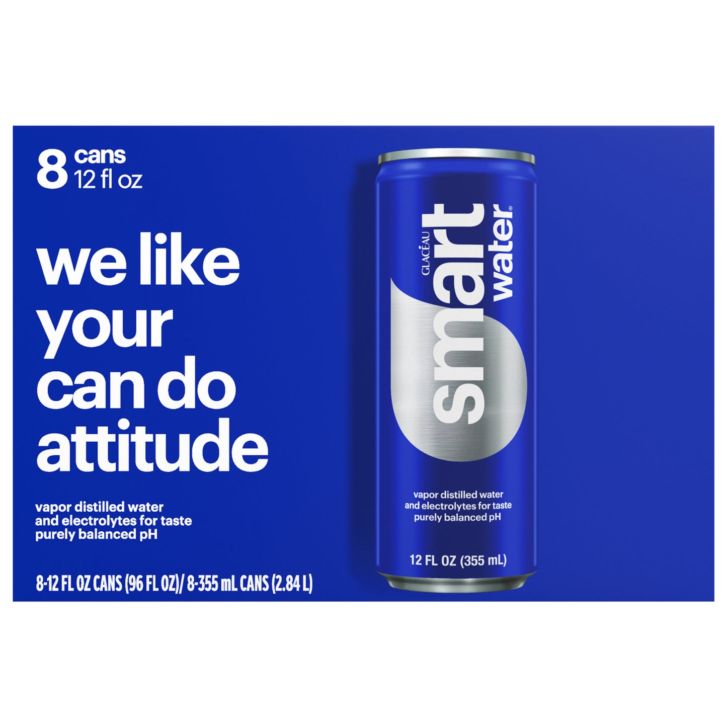 smartwater vapor distilled premium water can, 12 fl oz 8 pack
