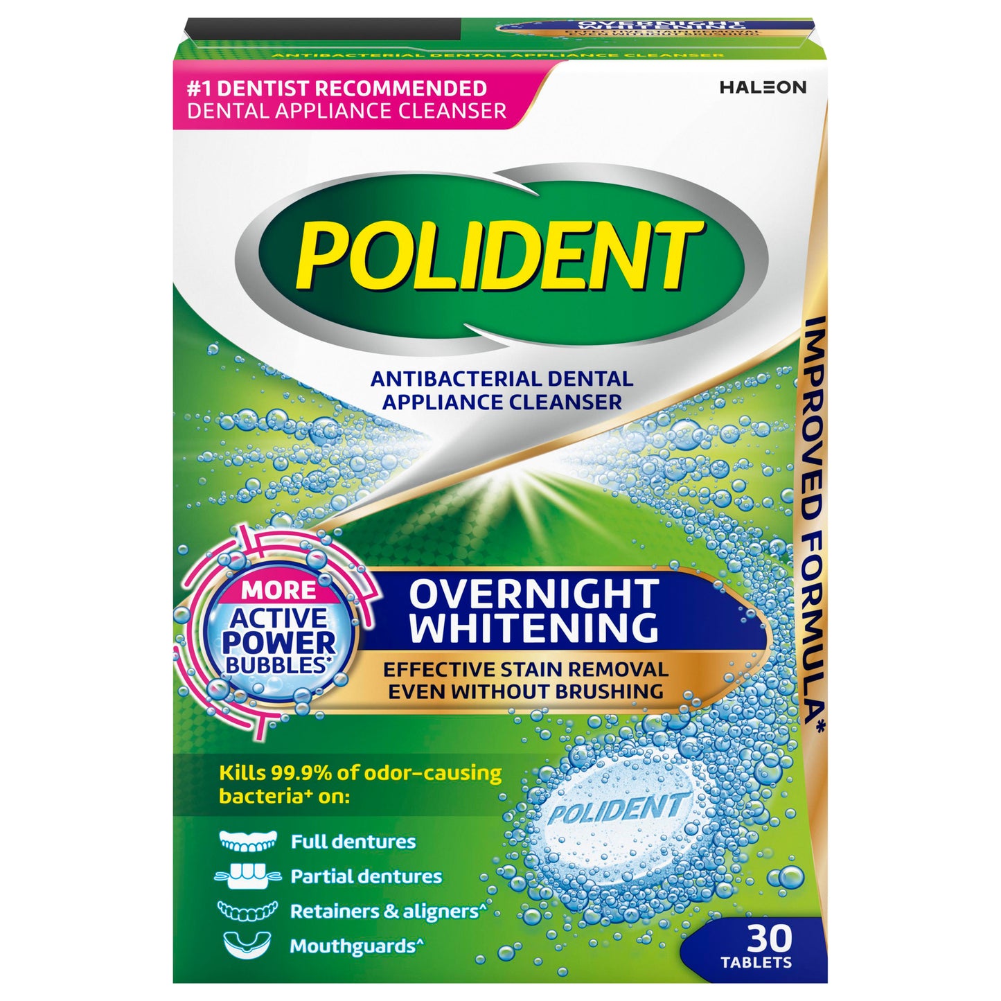 Polident Overnight Whitening Antibacterial Dental Appliance Cleanser 30 Tablets