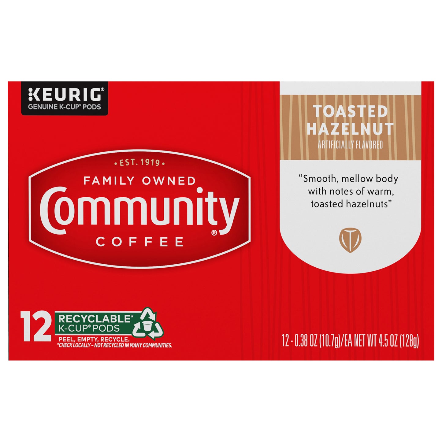 Community Coffee Toasted Hazelnut Medium Roast Single Serve 12 ct Box