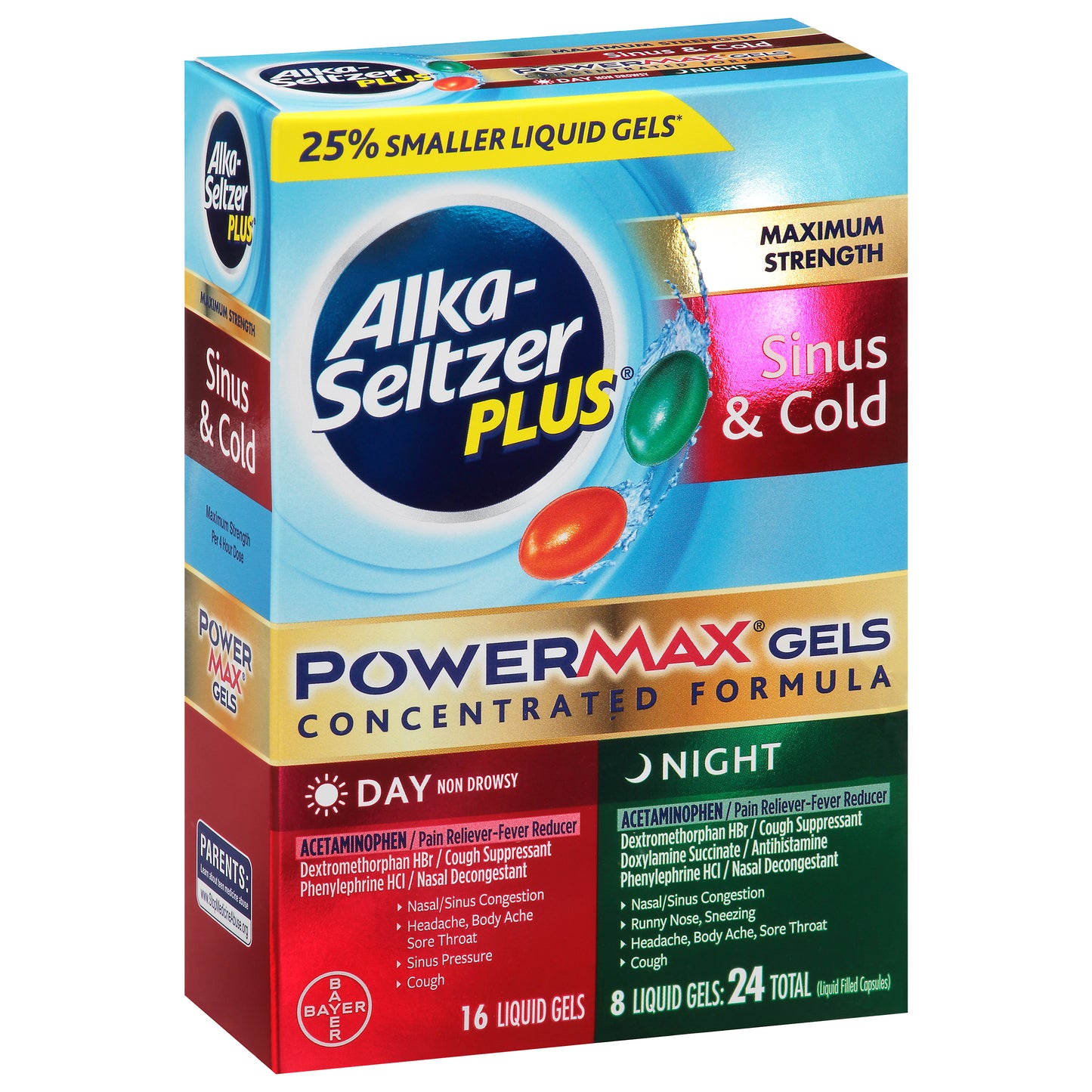 Alka-Seltzer Plus Liquid Gels PowerMax Gels Day/Night Maximum Strength Sinus & Cold 24 ea