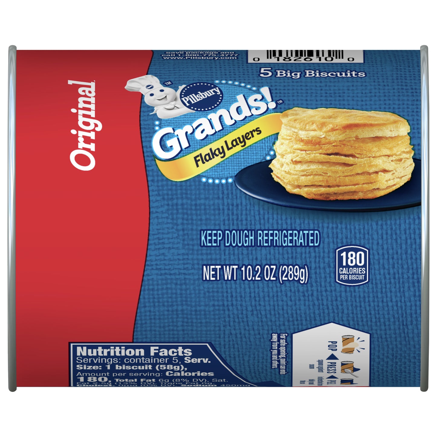 Pillsbury Grands! Flaky Layers Biscuits, Original, 5 ct., 10.2 oz.