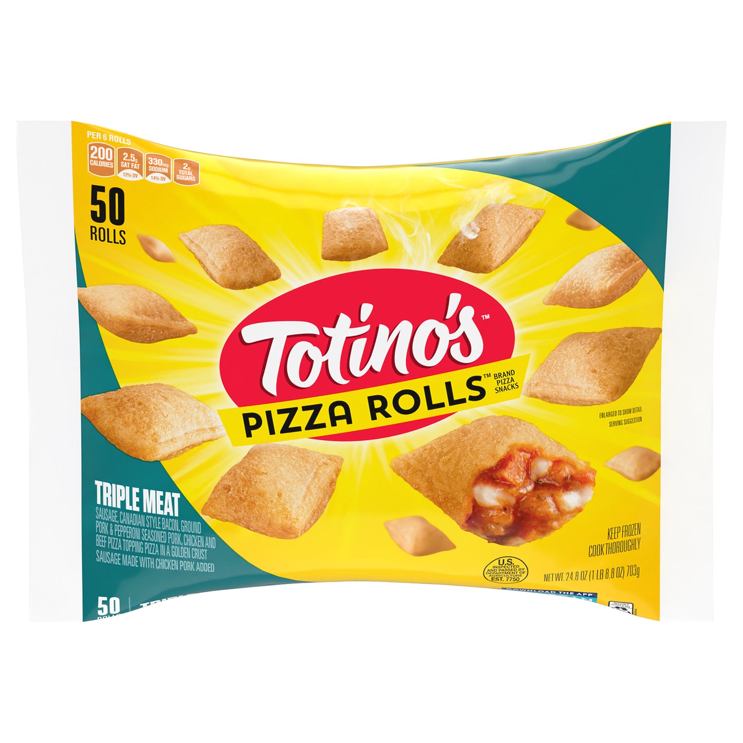 Totino's Pizza Rolls, Triple Meat, Frozen Snacks, 24.8 oz, 50 ct