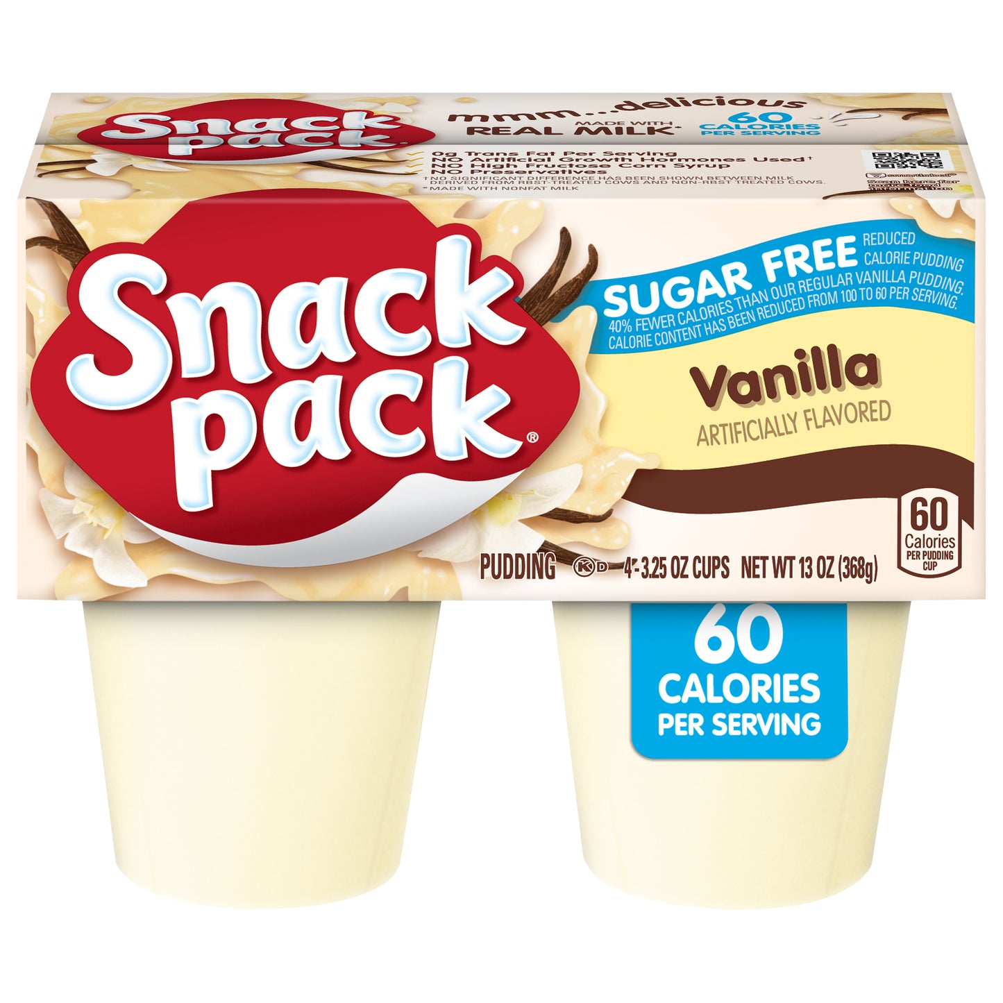 Snack Pack Sugar Free Chocolate Flavored Pudding, 4 Count Pudding Cups (12 Pack)