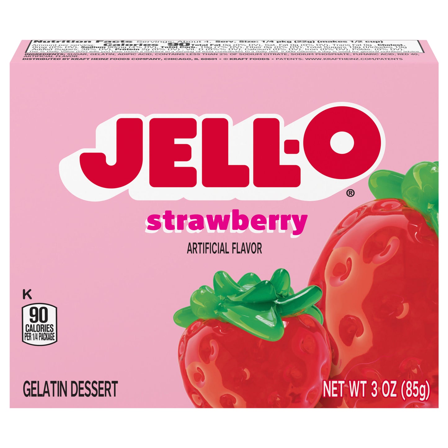 Jell-O Strawberry Artificially Flavored Gelatin Dessert Mix, 3 oz Box