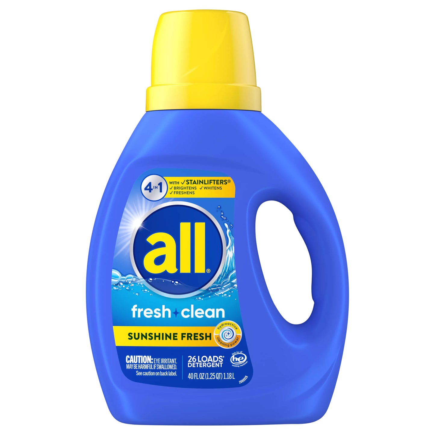 all Liquid Laundry Detergent, 4 in 1 with Stainlifters, Fresh Clean Sunshine Fresh, 40 Ounces, 26 Wash Loads