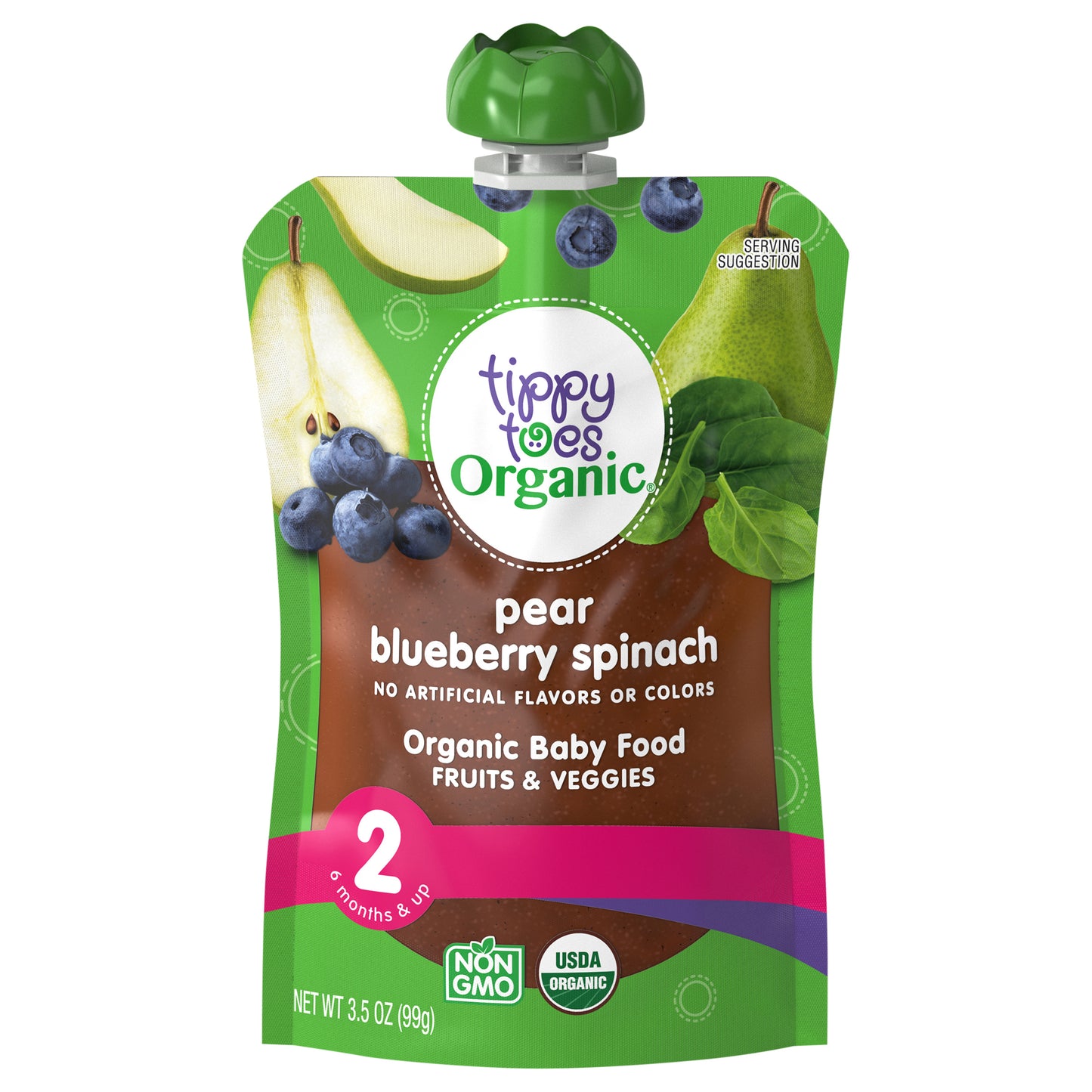 Tippy Toes Organic 2 (6 Months & Up) Pear Blueberry Spinach Baby Food 3.5 oz