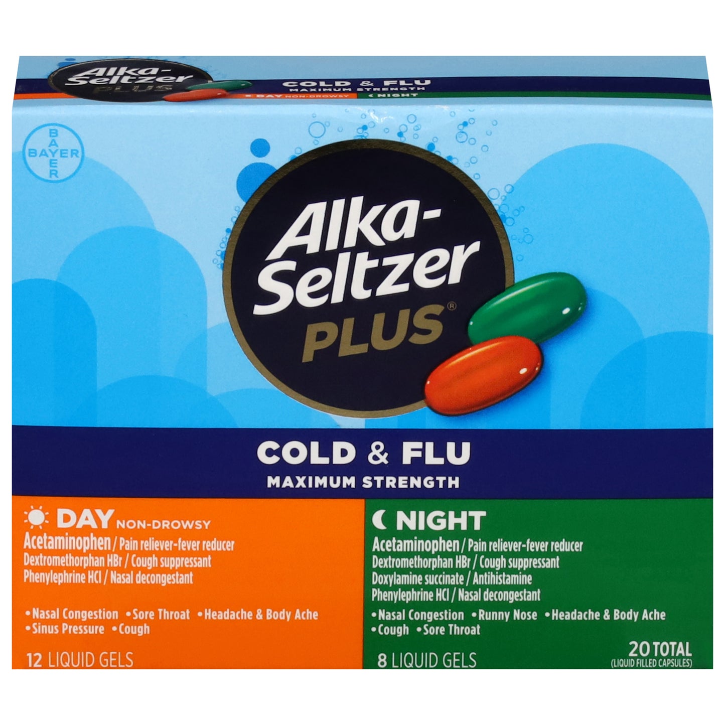 Alka-Seltzer Plus Maximum Strength Day & Night Cold & Flu 20 Liquid Gels