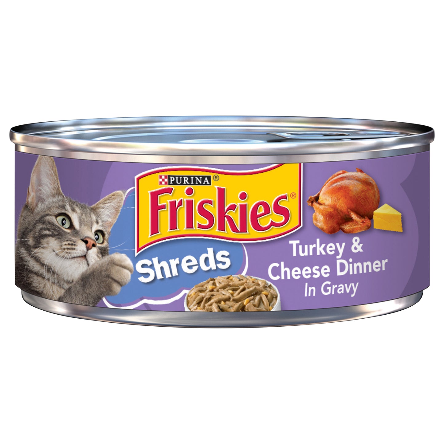 Purina Friskies Gravy Wet Cat Food, Shreds Turkey & Cheese Dinner - 5.5 oz. Can