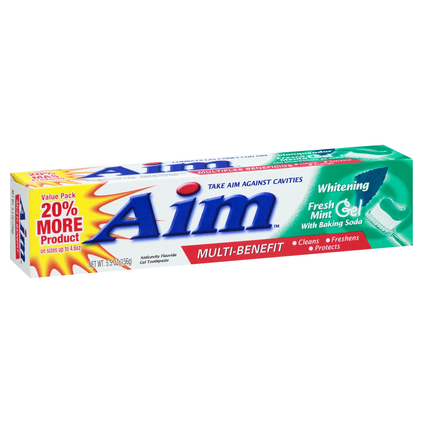Aim Whitening Anticavity Fluoride Fresh Mint with Baking Soda Gel Toothpaste 5.5 oz