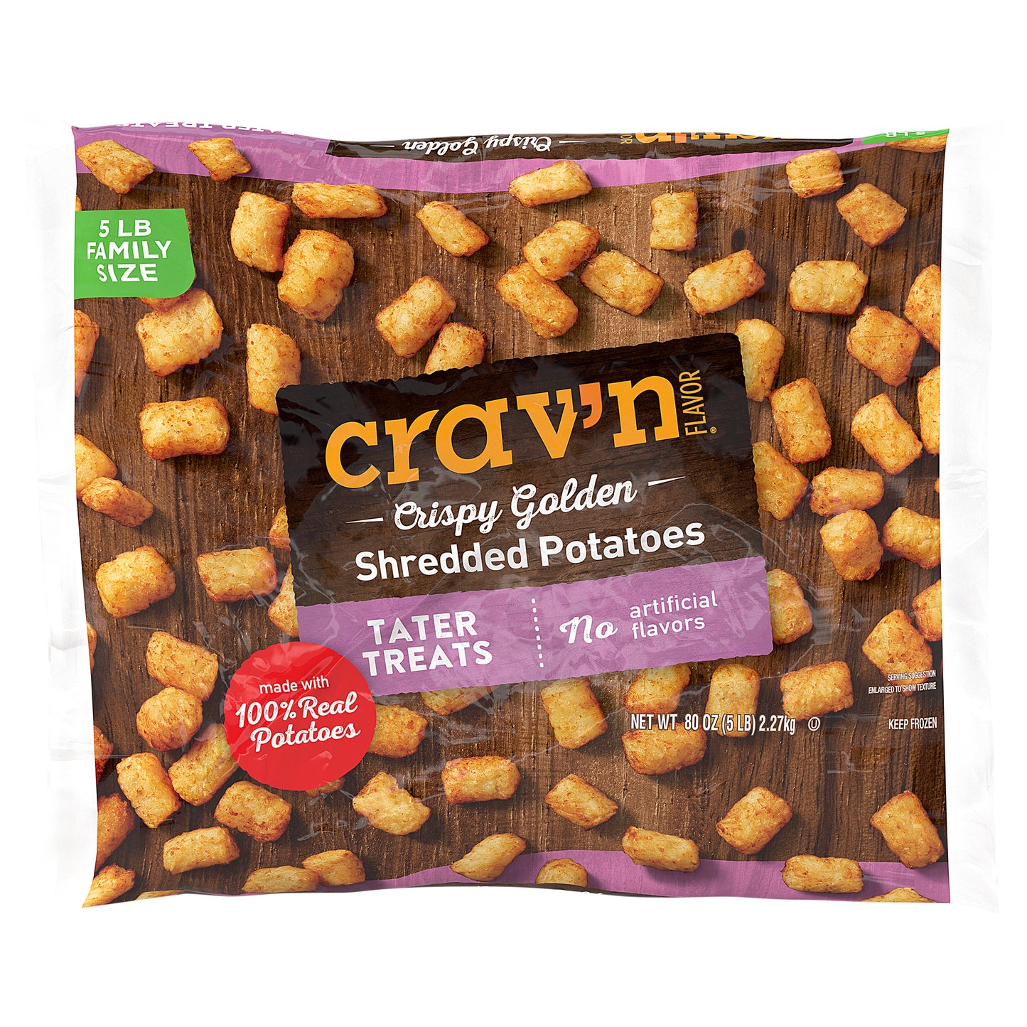 Crav'n Flavor Tater Treats Crispy Golden Shredded Potatoes Family Size 80 oz